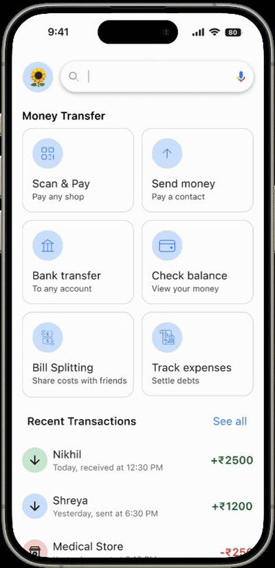 Google Pay home dashboard