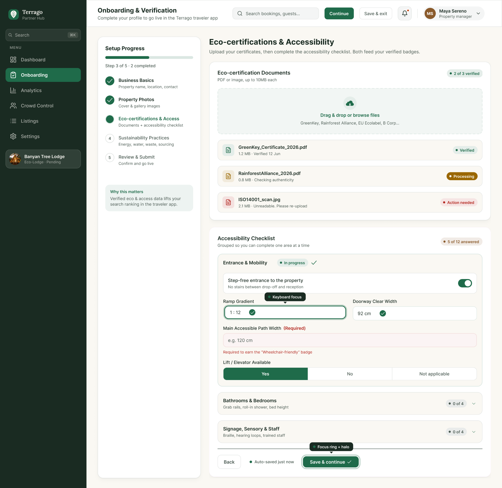 Onboarding & verification wizard