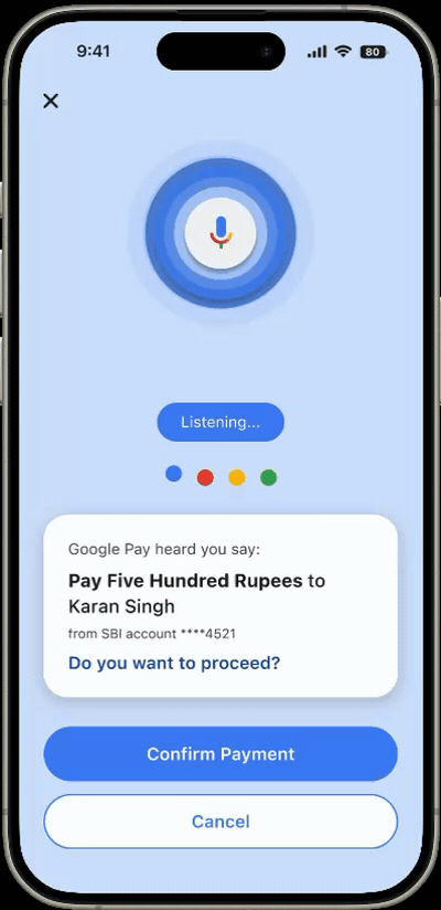 Google Pay voice confirmation